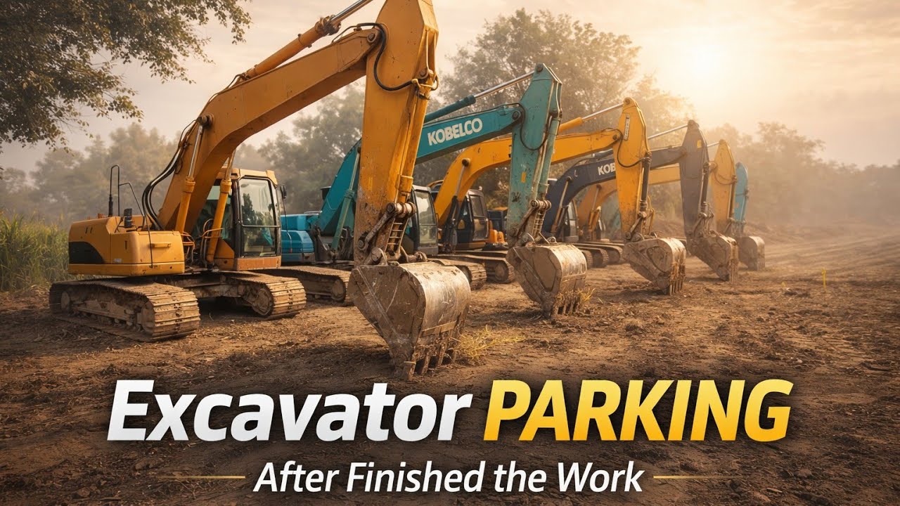 Excavator parking at site. Heavy equipment parking after finished the work. Constitution's equipment