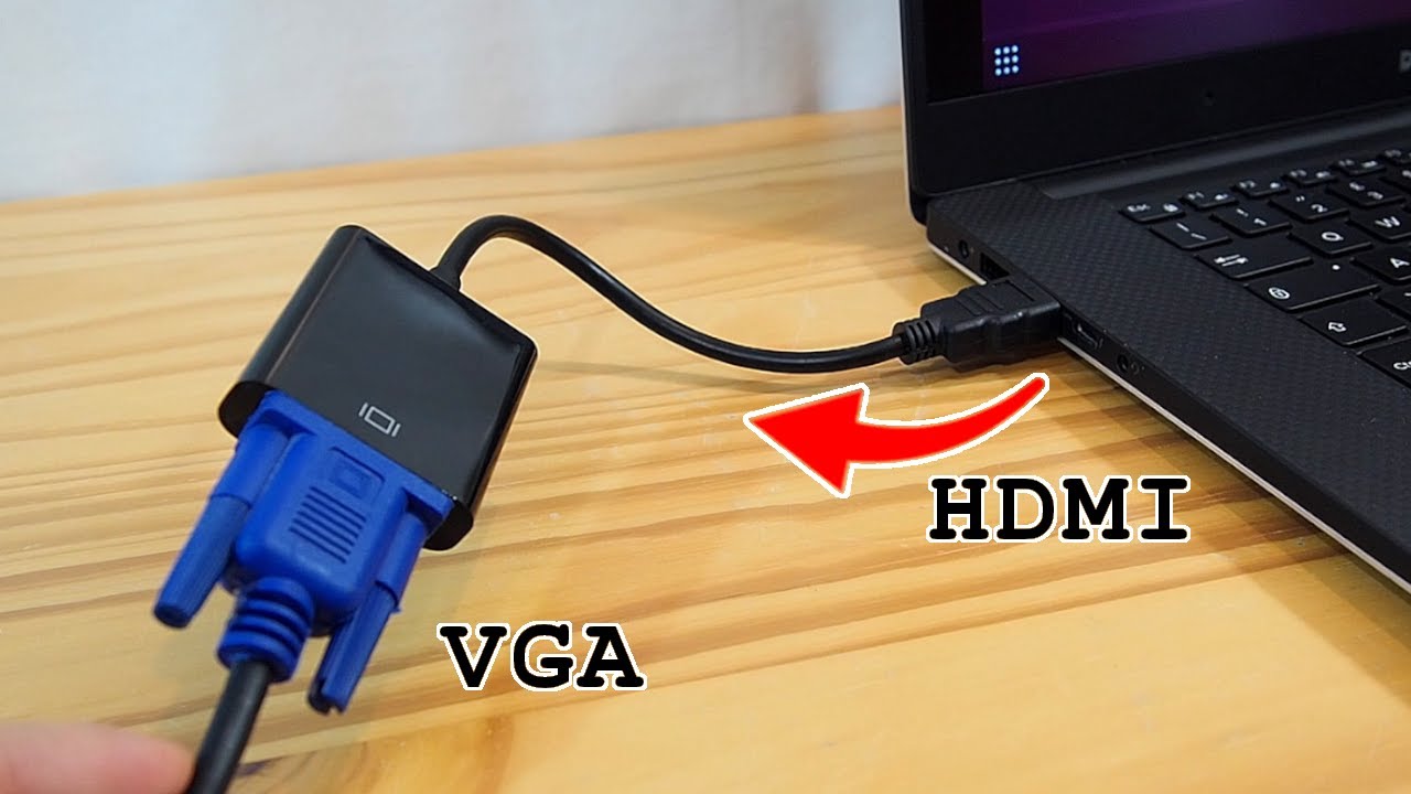 HDMI to VGA adapter • Setup with laptop and old VGA monitor