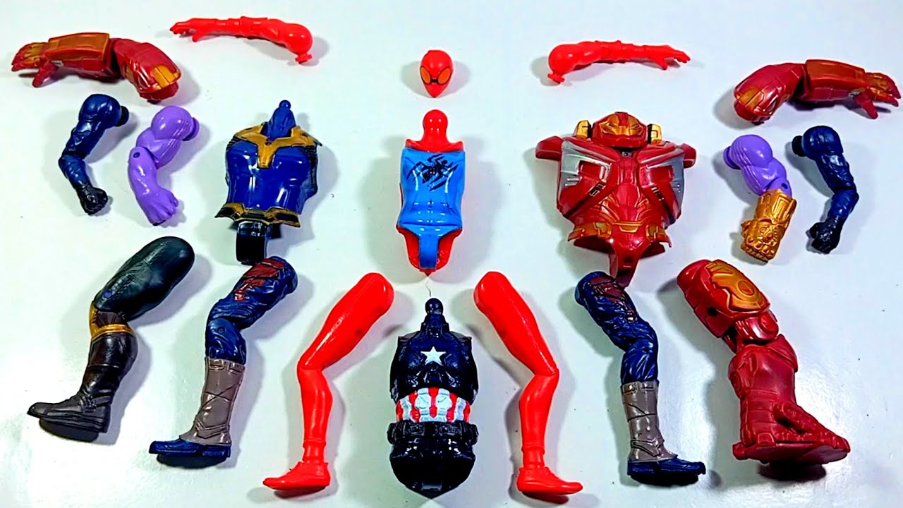 ASSEMBLE AVENGERS TOYS.. SPIDER HODHI vs THANOS vs HULK BUSTER vs CAPTAIN AMERICA.. 