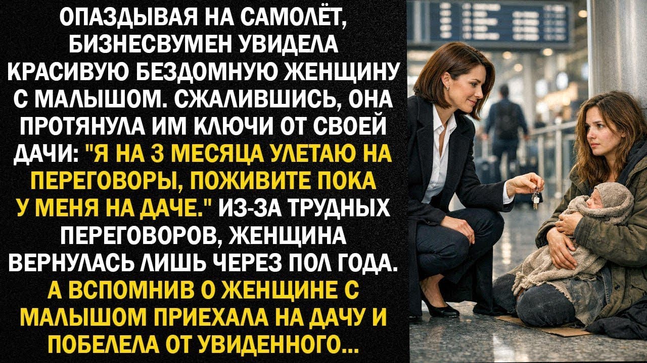 Опаздывая на самолёт, бизнесвумен пожалела бездомную с малышом, не зная последствий