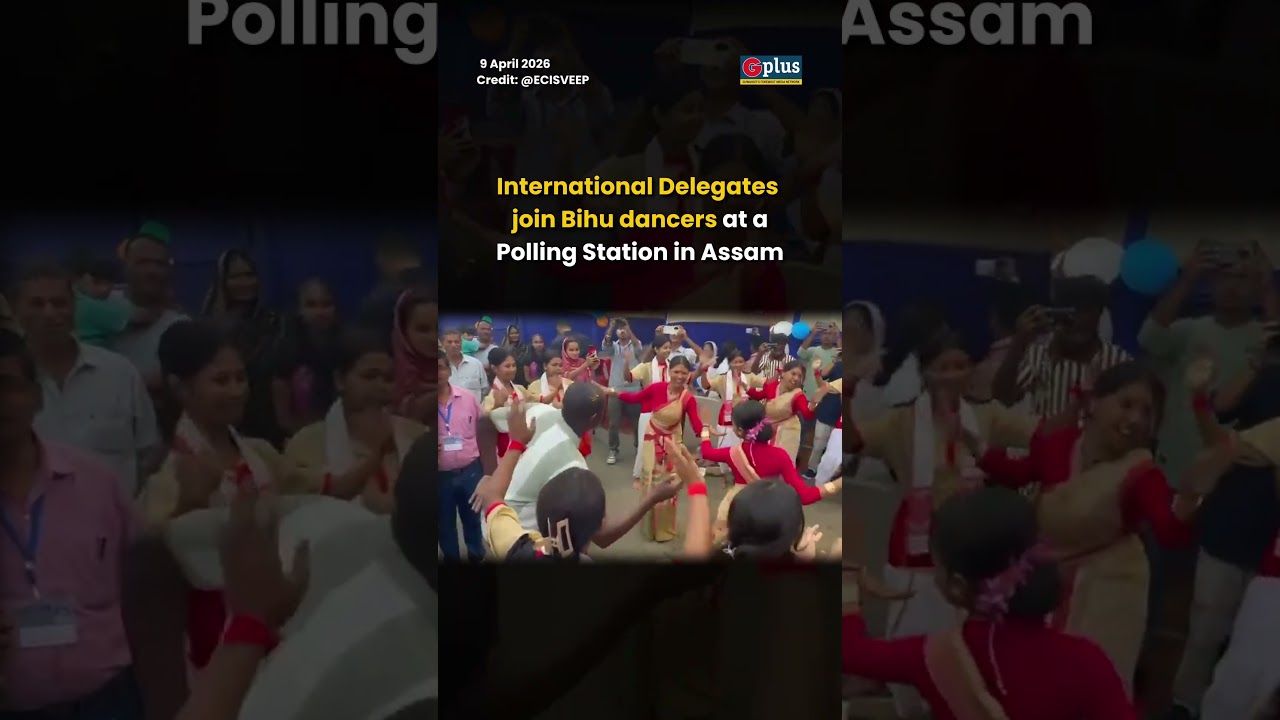 International Delegates join Bihu dancers at a Polling Station in Assam