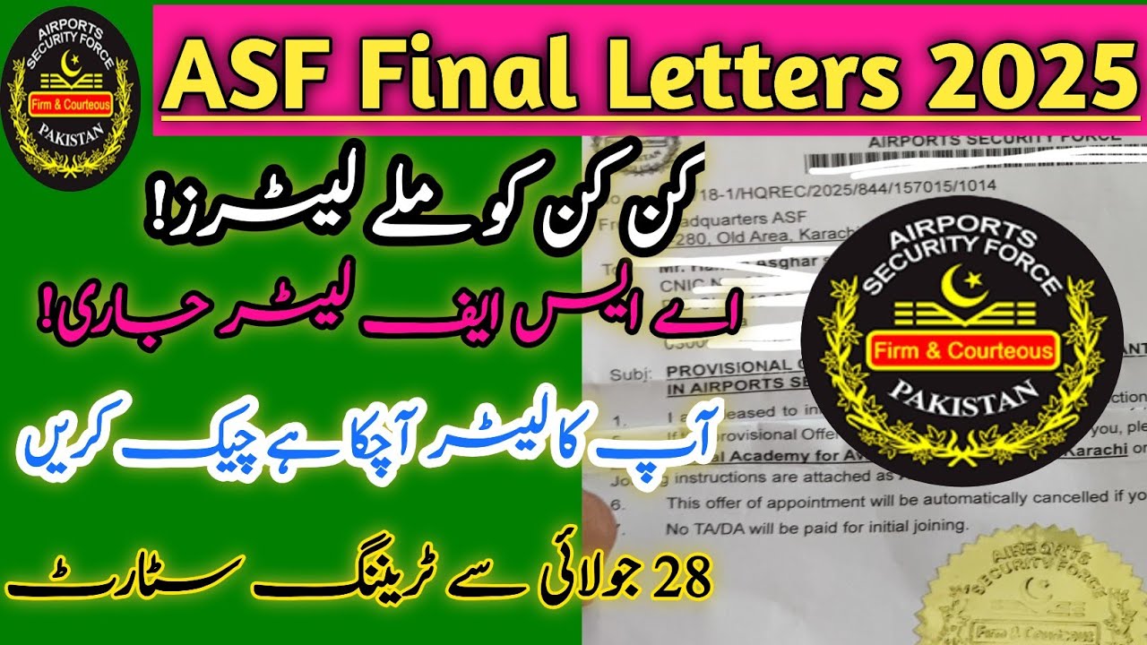 Asf Final letters2025 | ASF Appointment Letters Received | ASF Jobs Latest Update