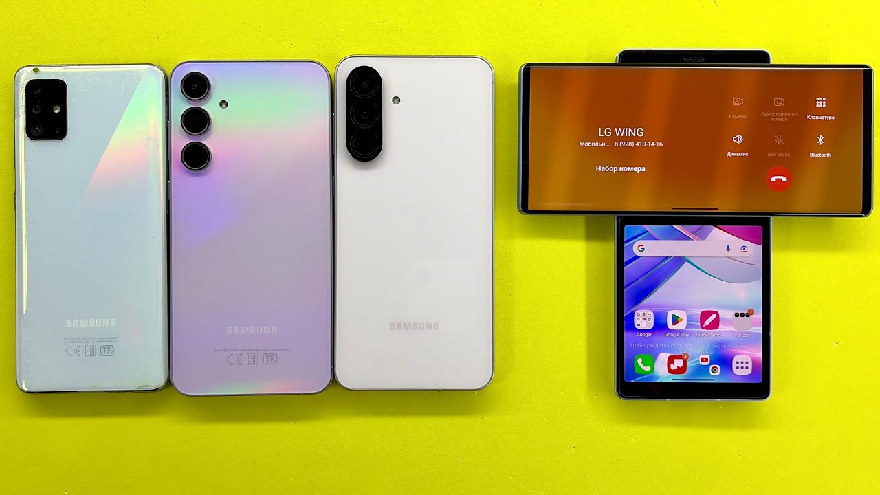 Outgoing Call LG WING on Incoming Call Samsung Galaxy A56 + A55 + A51 at the same time 
