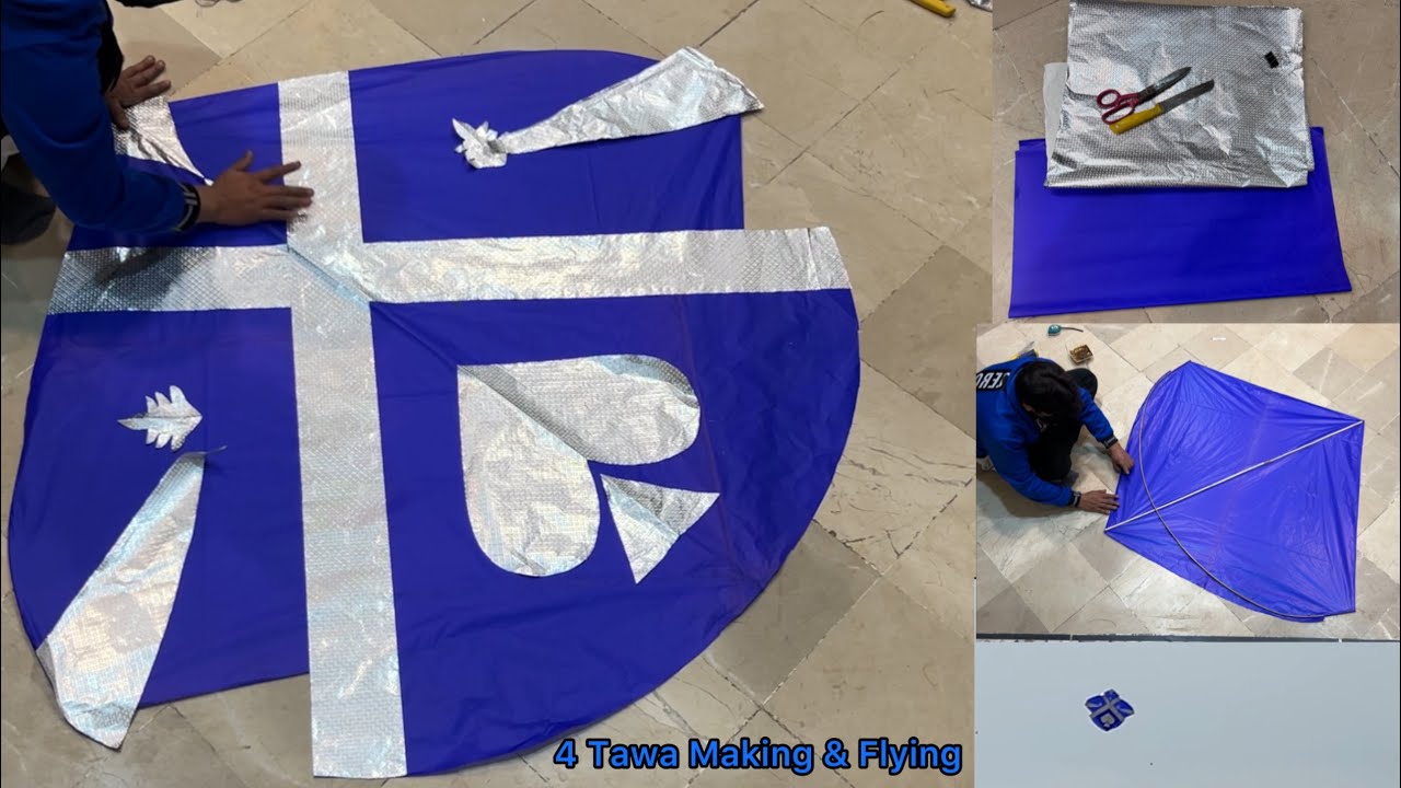 How to make 4 Tawa kite - kite Banane ka Tariqa - Big kite Making & Flying Test - DIY - kite Crafts