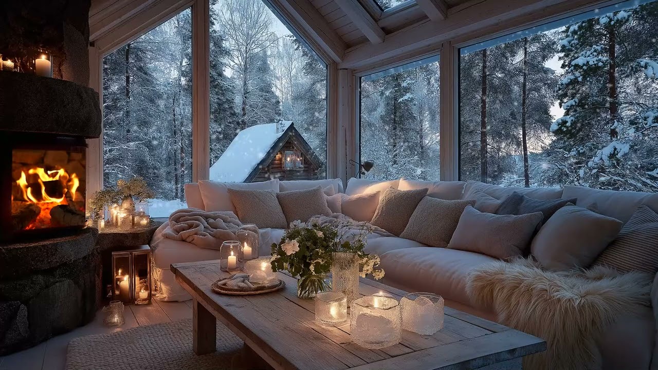 🌸White Lounge Cozy Piano | Flowers Candles & Fireplace | 3 Hours Peaceful Study Meditation Focus