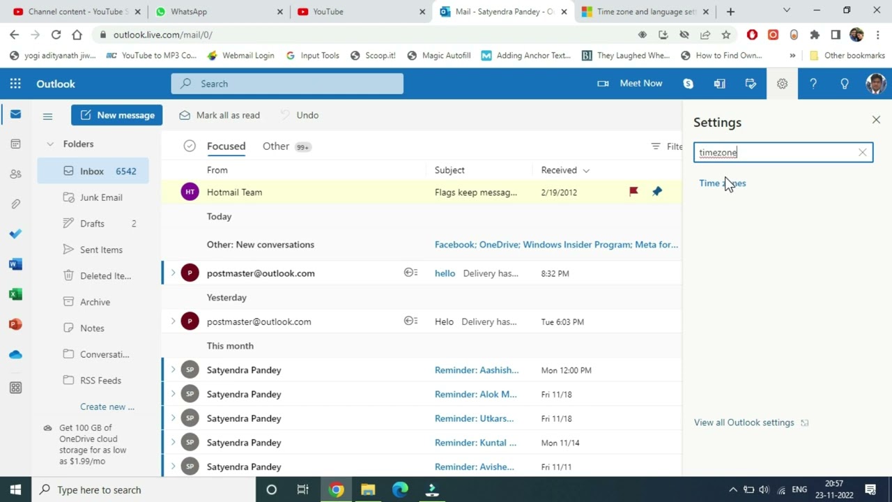 Как изменить часовой пояс в Outlook Web