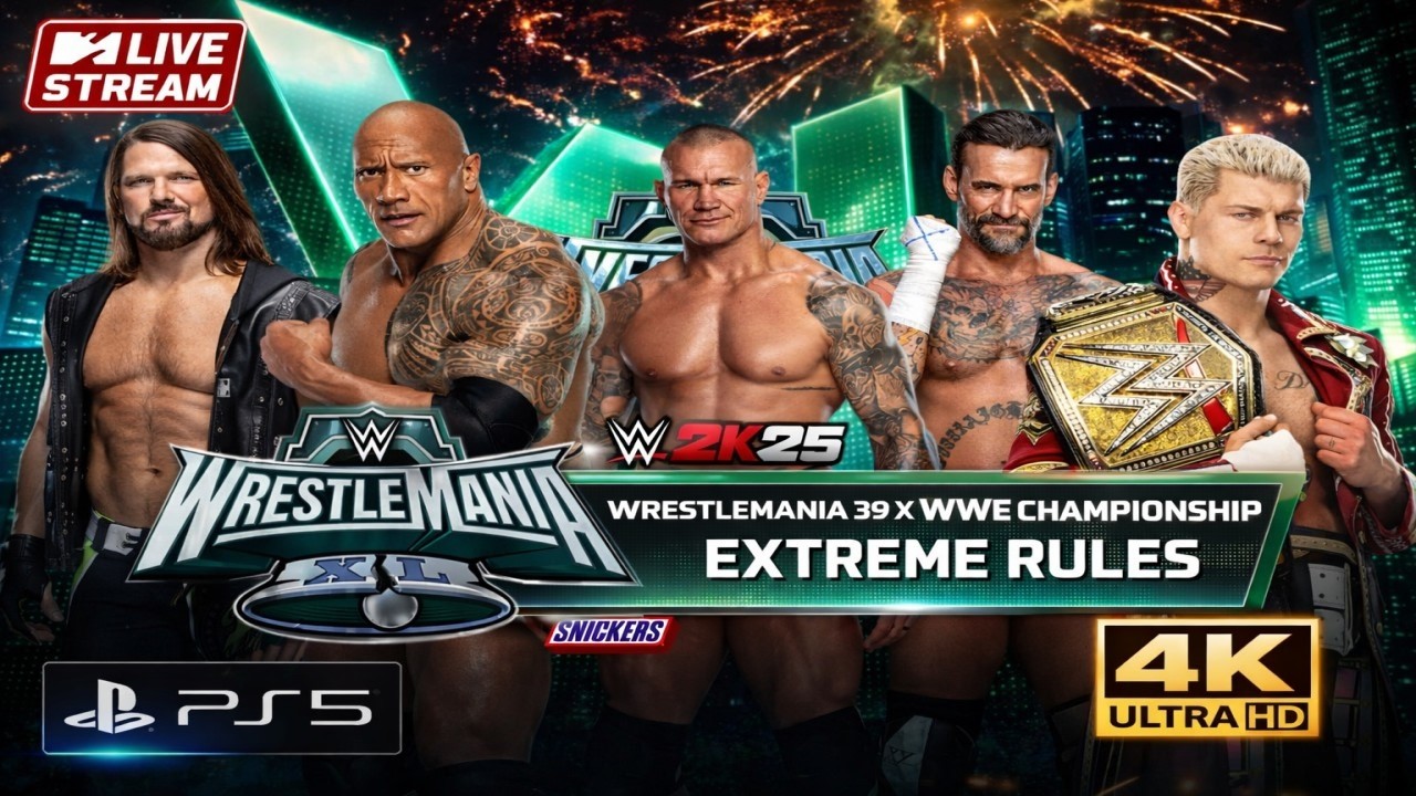 WWE 2K25 Extreme Rules Championship Elimination Match | CM Punk vs Cody Rhodes vs The Rock | PS5 4K