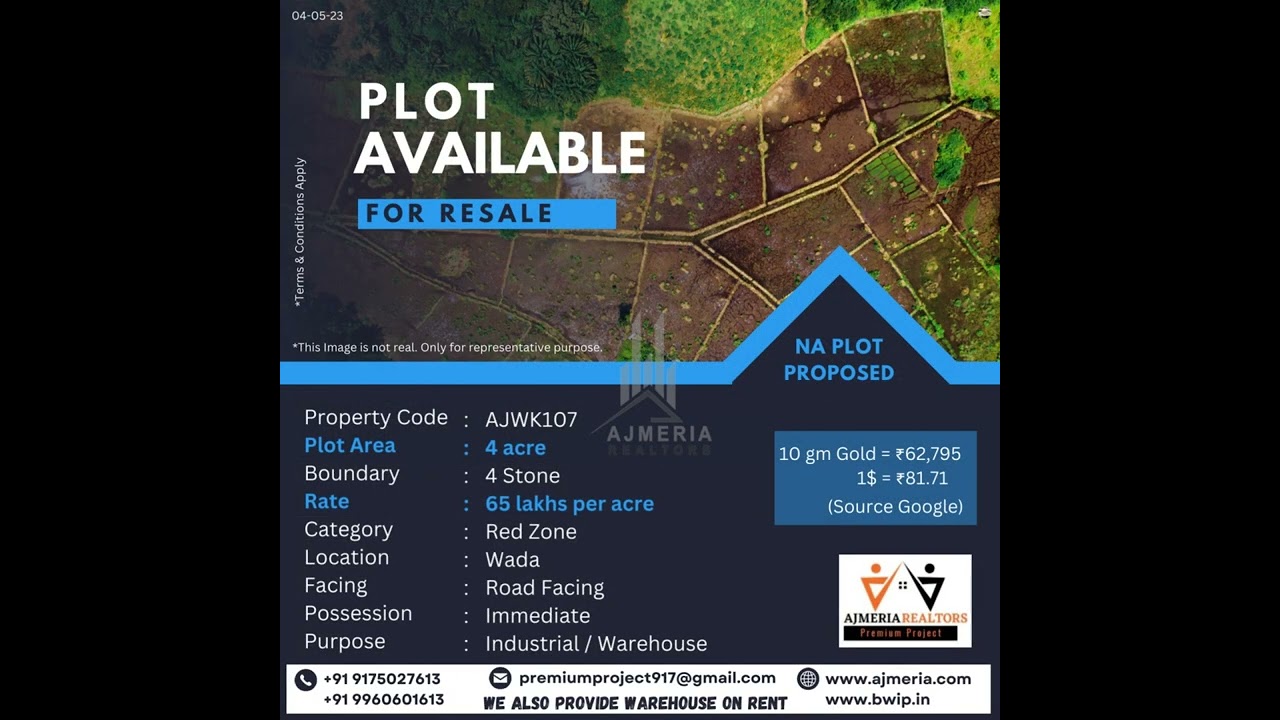4 Acres of Industrial Plot Available for Resale in Red Zone Area of Wada.