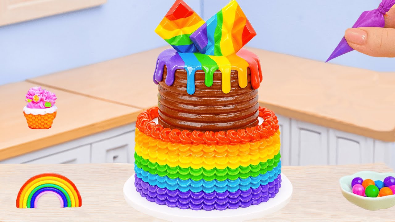 Mini Rainbow Cake Recipe With Chocolate💕How To Make  Best Buttercream Rainbow Cake💕Sweet Cakes
