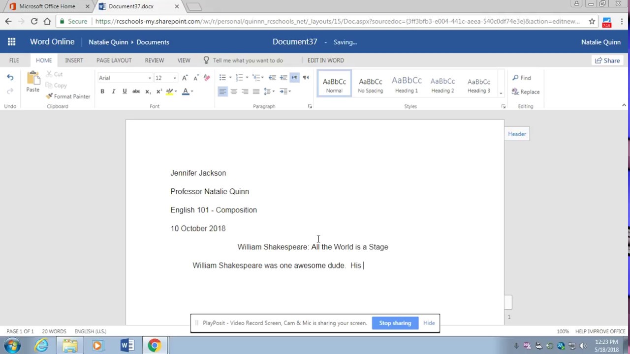 Setting up your MLA document in Office 365
