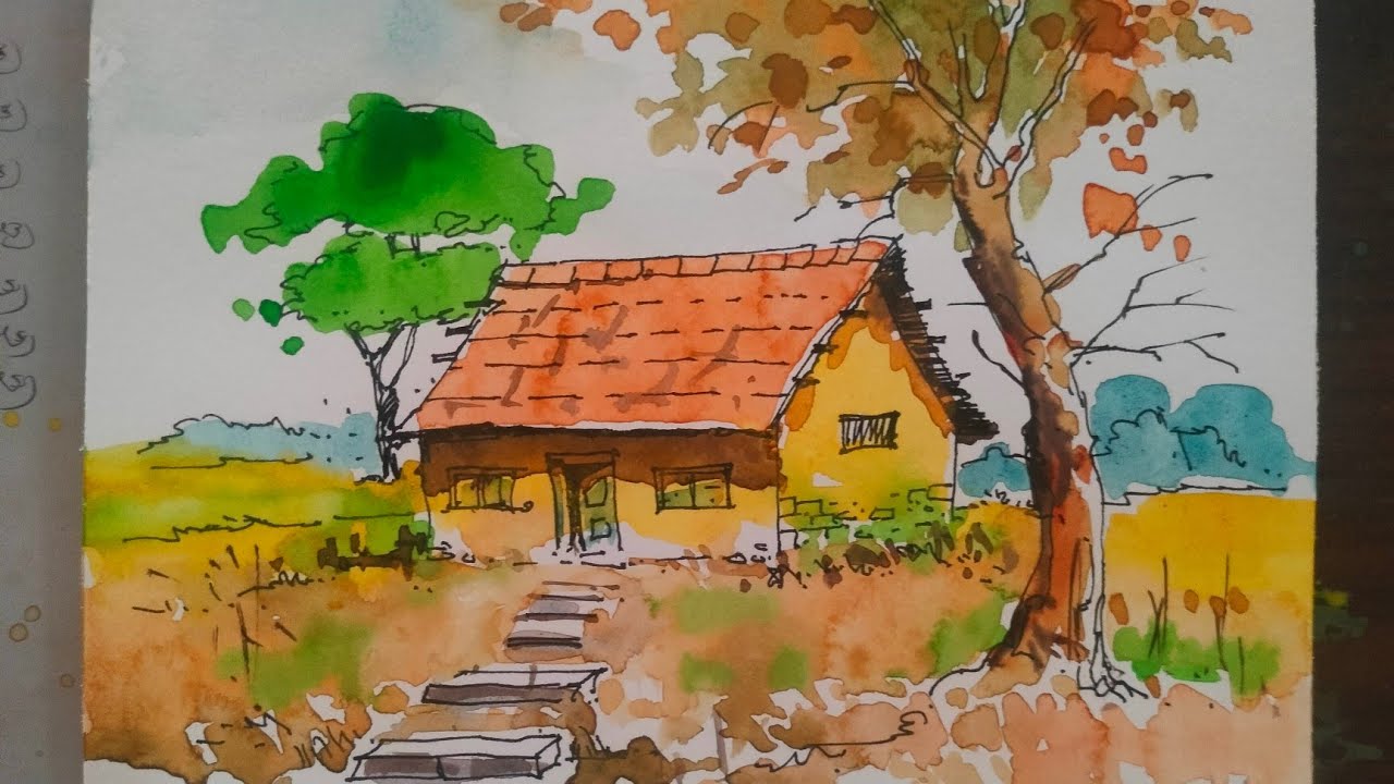  ಲ್ಯಾಂಡ್ ಸ್ಕೇಪ್ ಚಿತ್ರಿಸುವುದು ಹೇಗೆ ? How to paint water colour #art#drawing