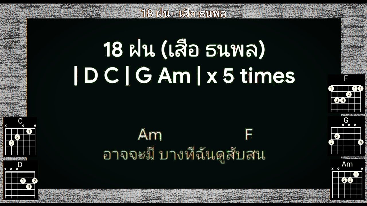 18 ฝน (เสือ ธนพล) คาราโอคอร์ด [Cover เสียงกีตาร์แทนเสียงร้อง เพื่อฝึกร้องและเล่นดนตรี]