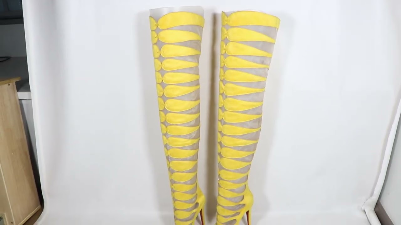 Sorbern Mesh Thigh High Boots Women High Heels Platform Closed Toe