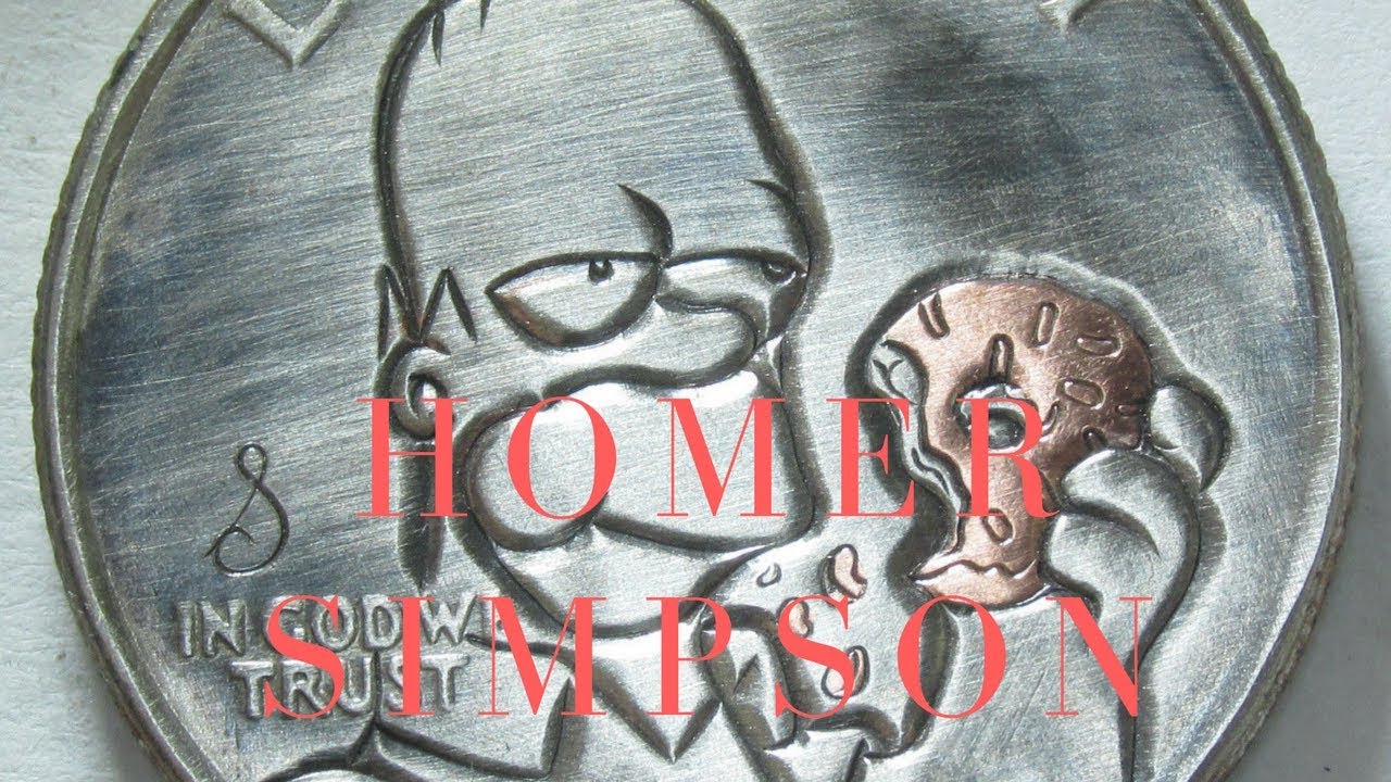 Hand Engraving Homer Simpson Copper Inlay Doughnut