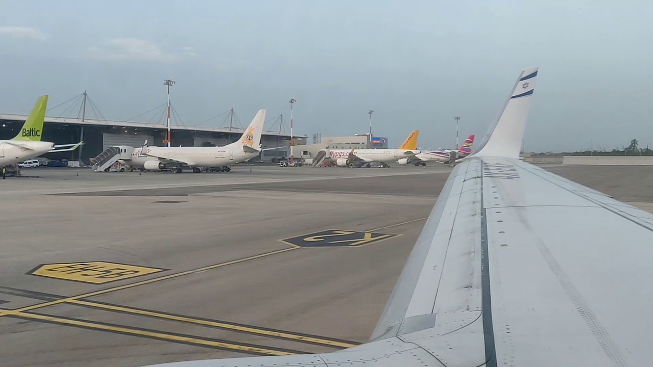 EL AL 738 long taxi beautiful takeoff from TLV to BRU