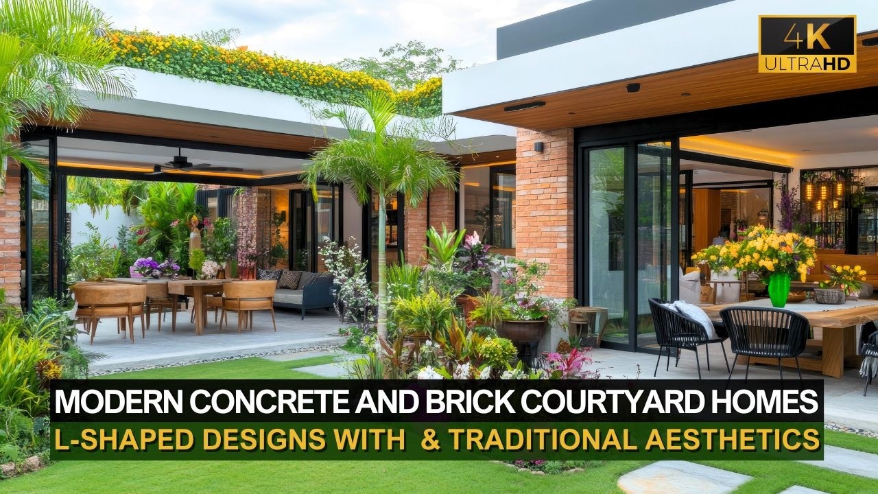 Concrete and Brick Courtyard Homes: Budget L-Shaped Designs with Modern and Traditional Aesthetics