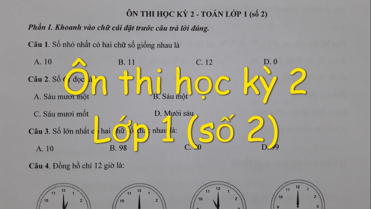 Toán lớp 1 - Đề ôn thi học kỳ 2 (số 2). Đk học cô Lan 0968035669