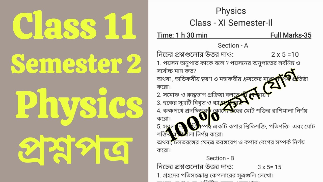 Class 11 Semester 2 Physics Question Paper 2026/Class 11 2nd Semester Physics Question Suggestion 2