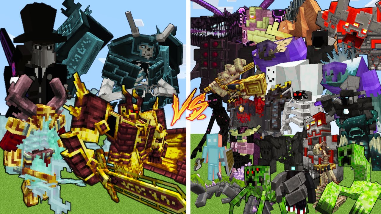 4 Strong Bosses VS 24 Randoms Mobs / Minecraft Mob Battle