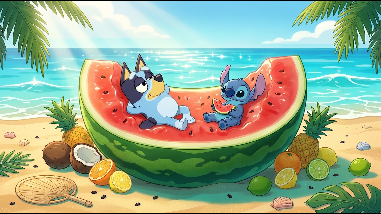 Bluey & Stitch Summer Watermelon Beach 🍉 Chill Lofi Beats for Study & Work Focus ✨ Sunny Ocean Vibes
