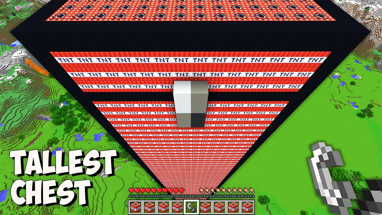 I found THE TALLEST TNT CHEST in Minecraft! This is THE HIGHEST SECRET CHEST of 999.999 TNT!