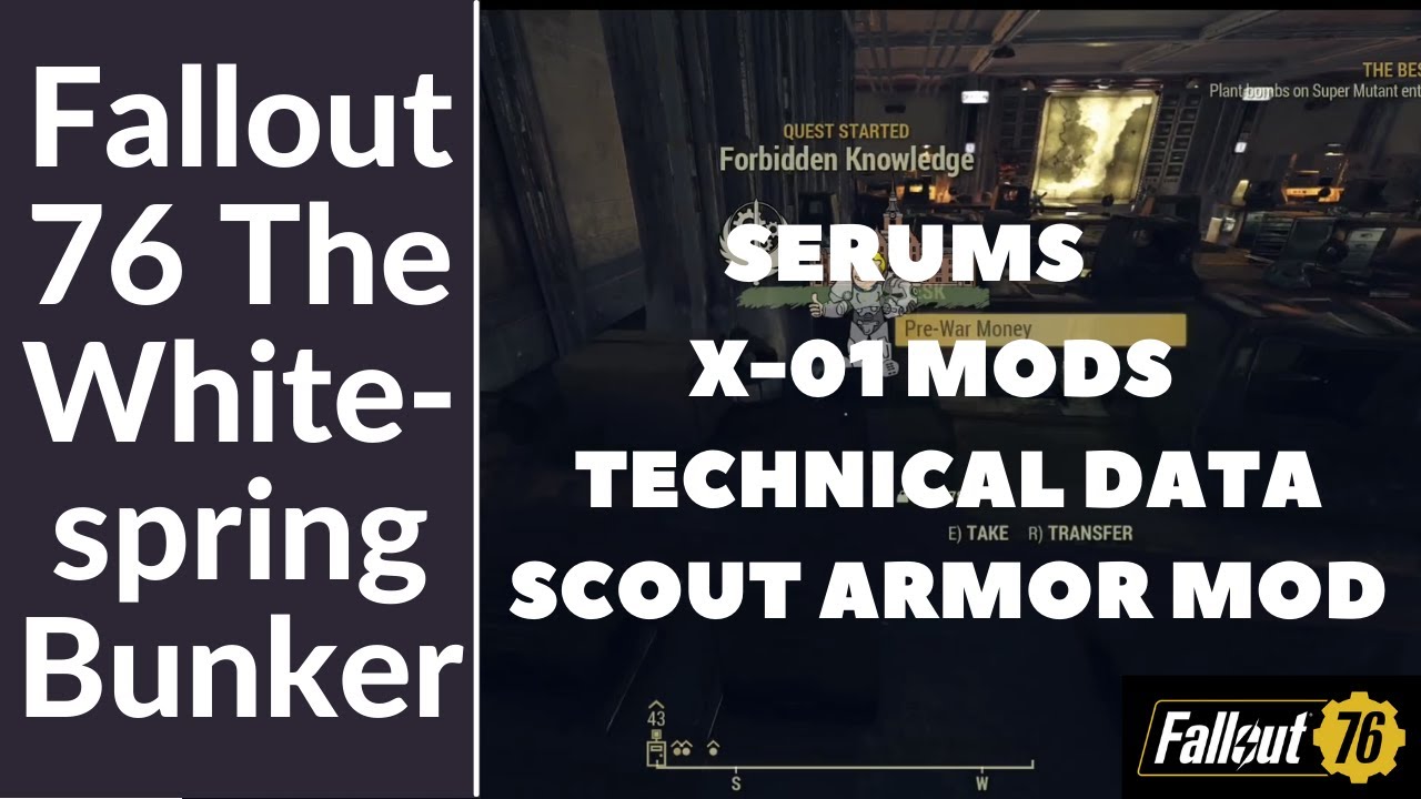 Fallout 76: X-01 mods, scout armor mods, Serum receipts, and technical data for unique rewards!