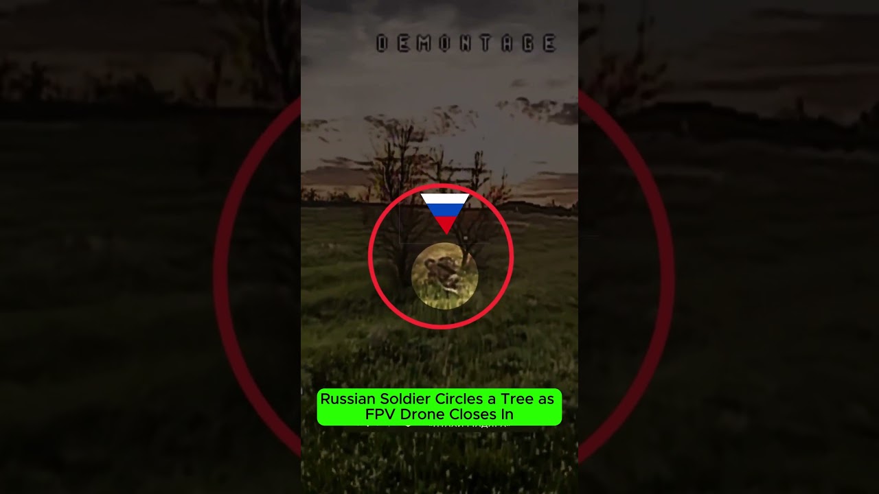 Russian Soldier Circles a Tree as FPV Drone Closes In  Combat Footage.