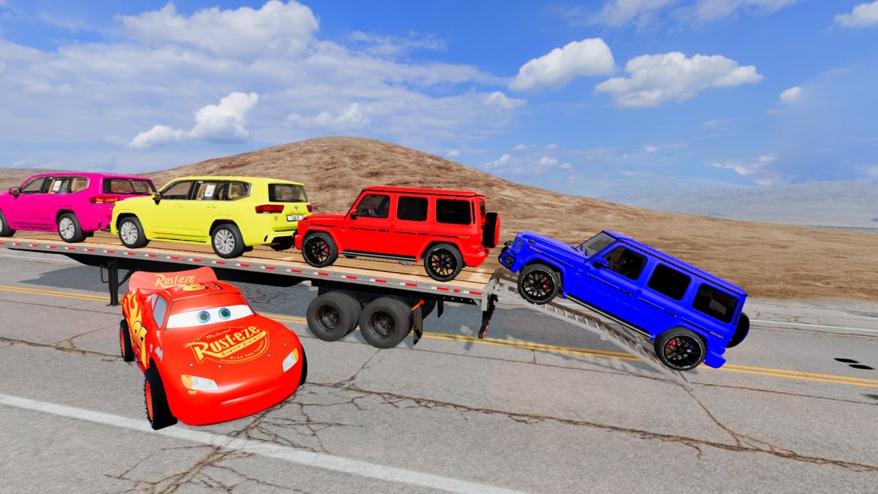 Flatbed Truck McQueen | Transportation with Truck - Pothole vs Car # | BeamNG.Drive Gameplay