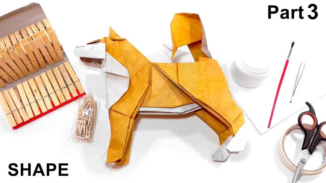 (ORIGAMI) Shape to the Dog Akita Inu tutorial (Satoshi Kamiya) part 3 折り紙 イヌ Hachi  Hund perro 2018