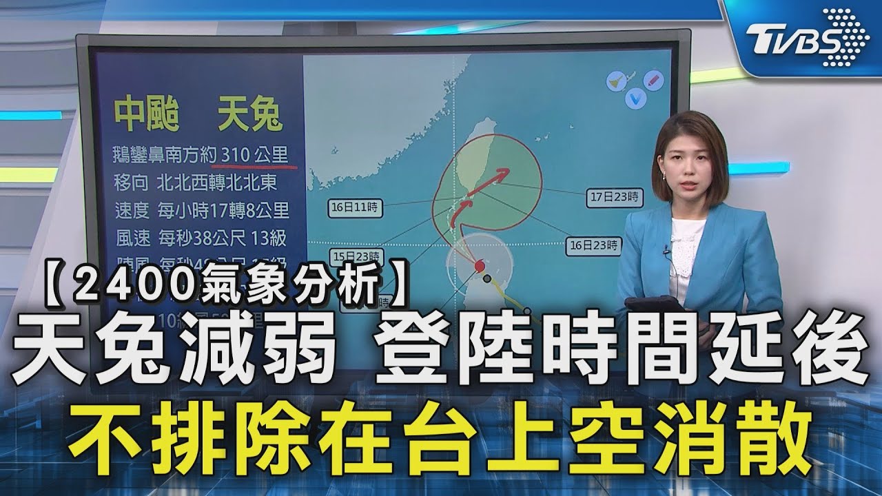 【24:00氣象分析】天兔減弱 登陸時間延後 不排除在台上空消散｜TVBS新聞 @TVBSNEWS02