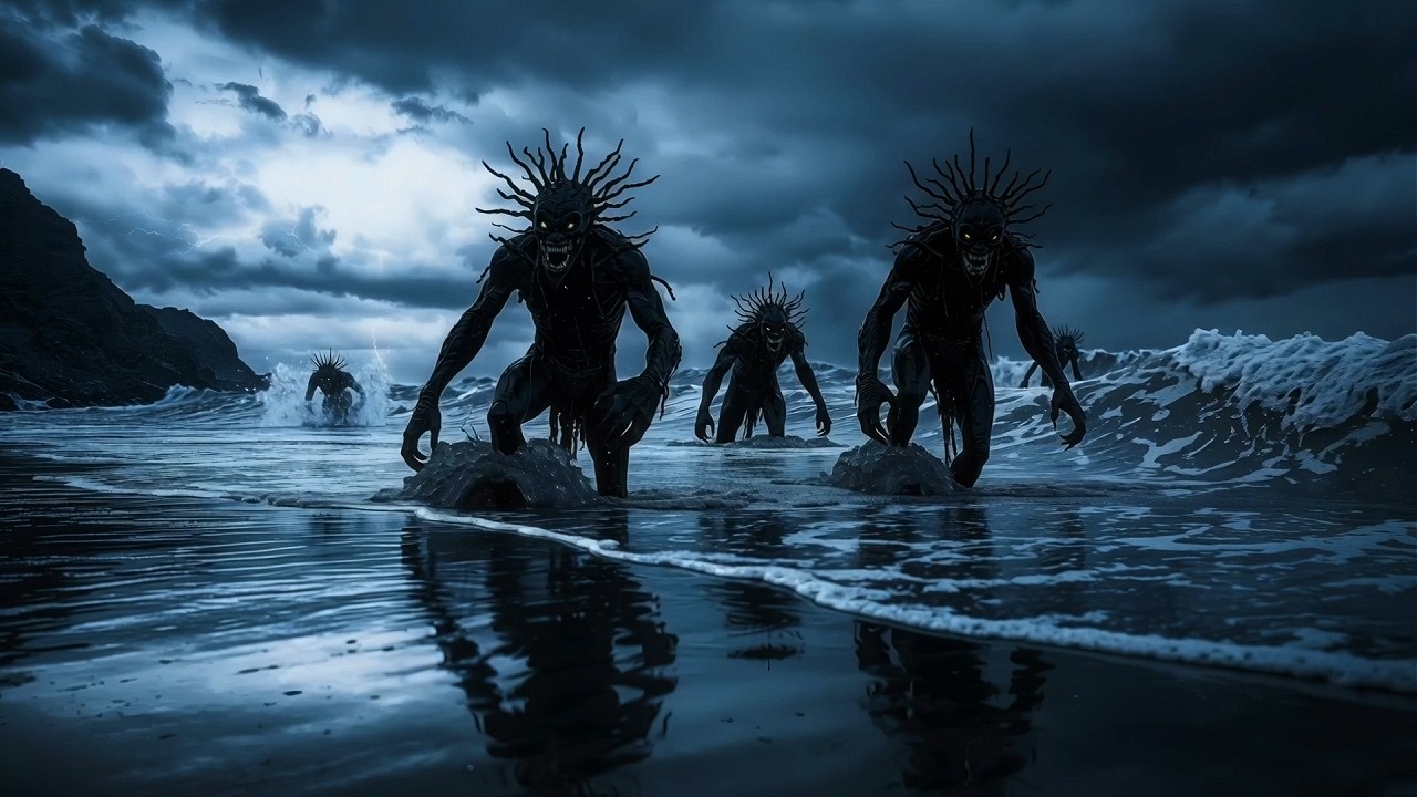 Thunder and lightning storms with leviathans and monsters