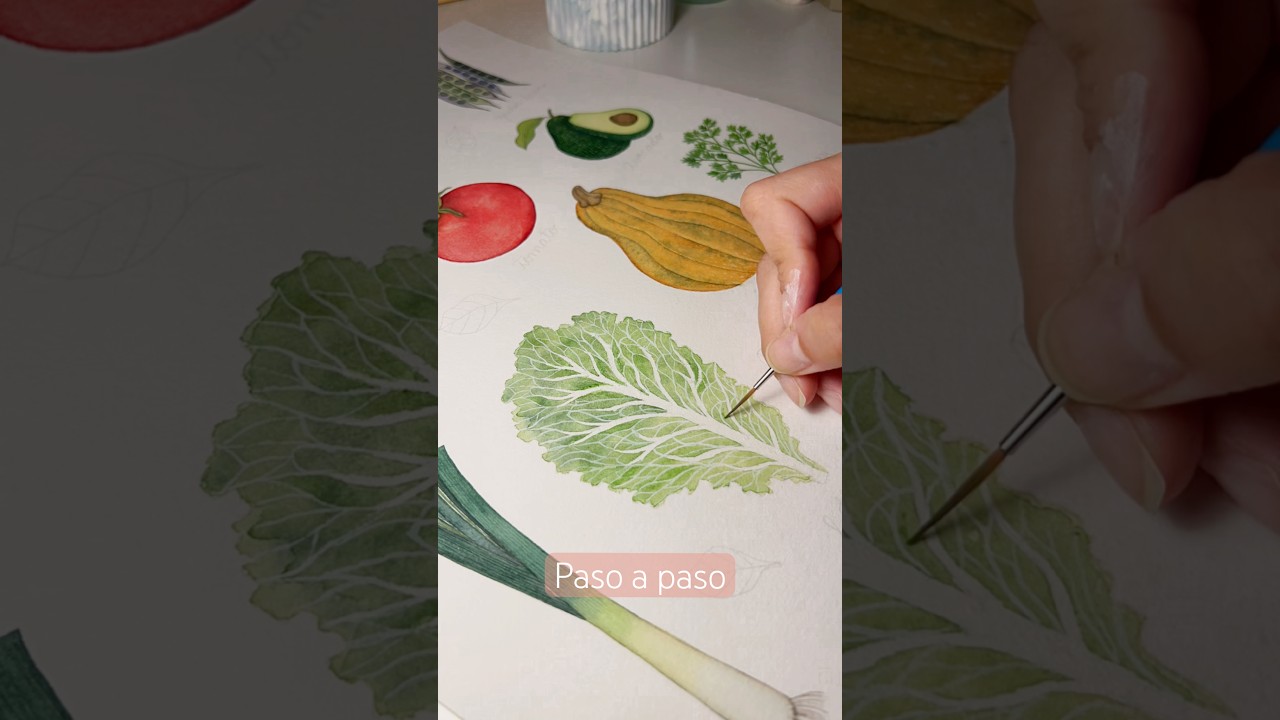 Pinta conmigo una lechuga (Paso a paso) 🥬 #acuarela