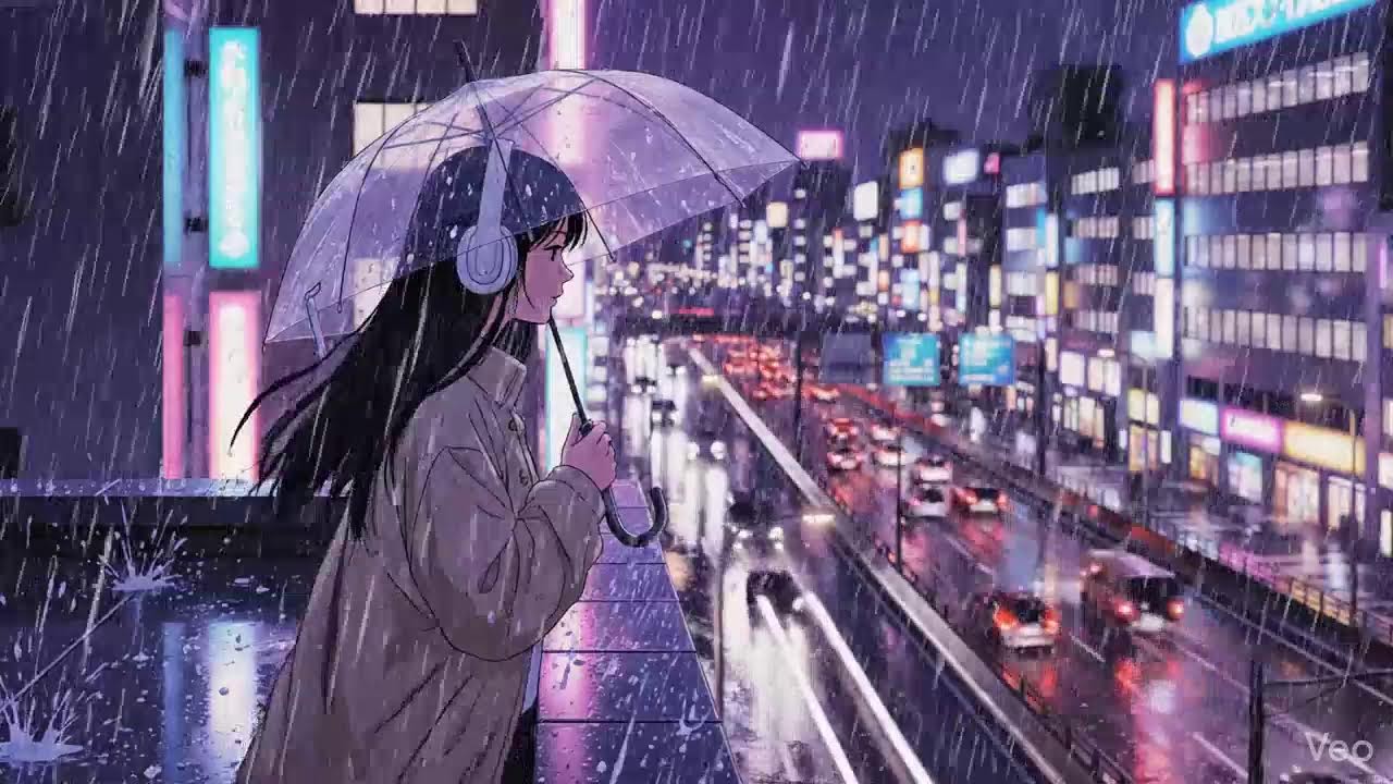 Night Rain Ambience 🌧️ Japanese Neon City Lofi
