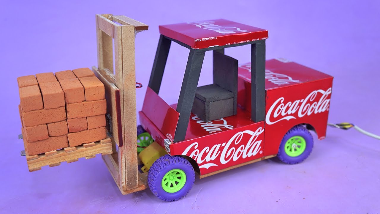 Make an Amazing Mini Forklift Toy Vehicle with Soda Cans and Motor