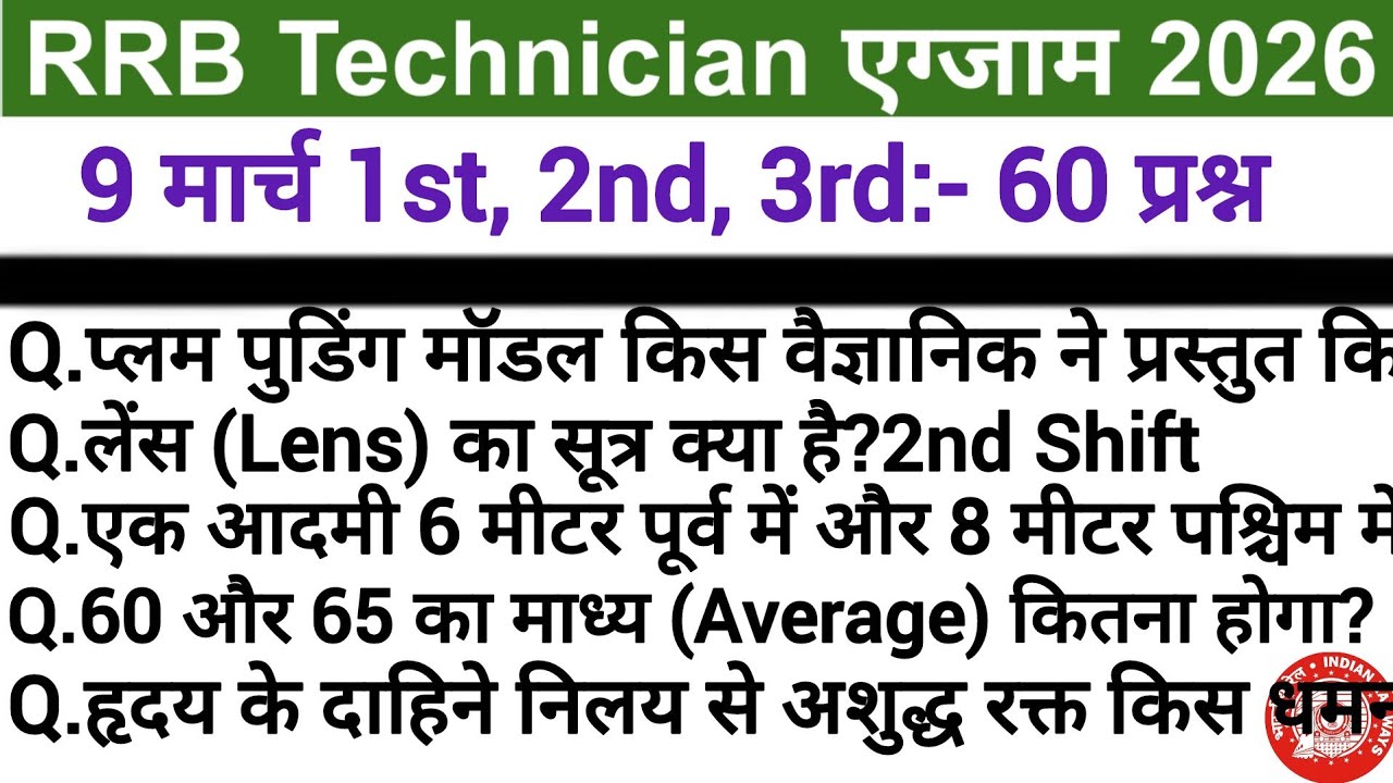 RRB Technician Exam 2026 || 9 March 1st, 2nd & 3rd Shift Complete Analysis | Today Paper Review ✅