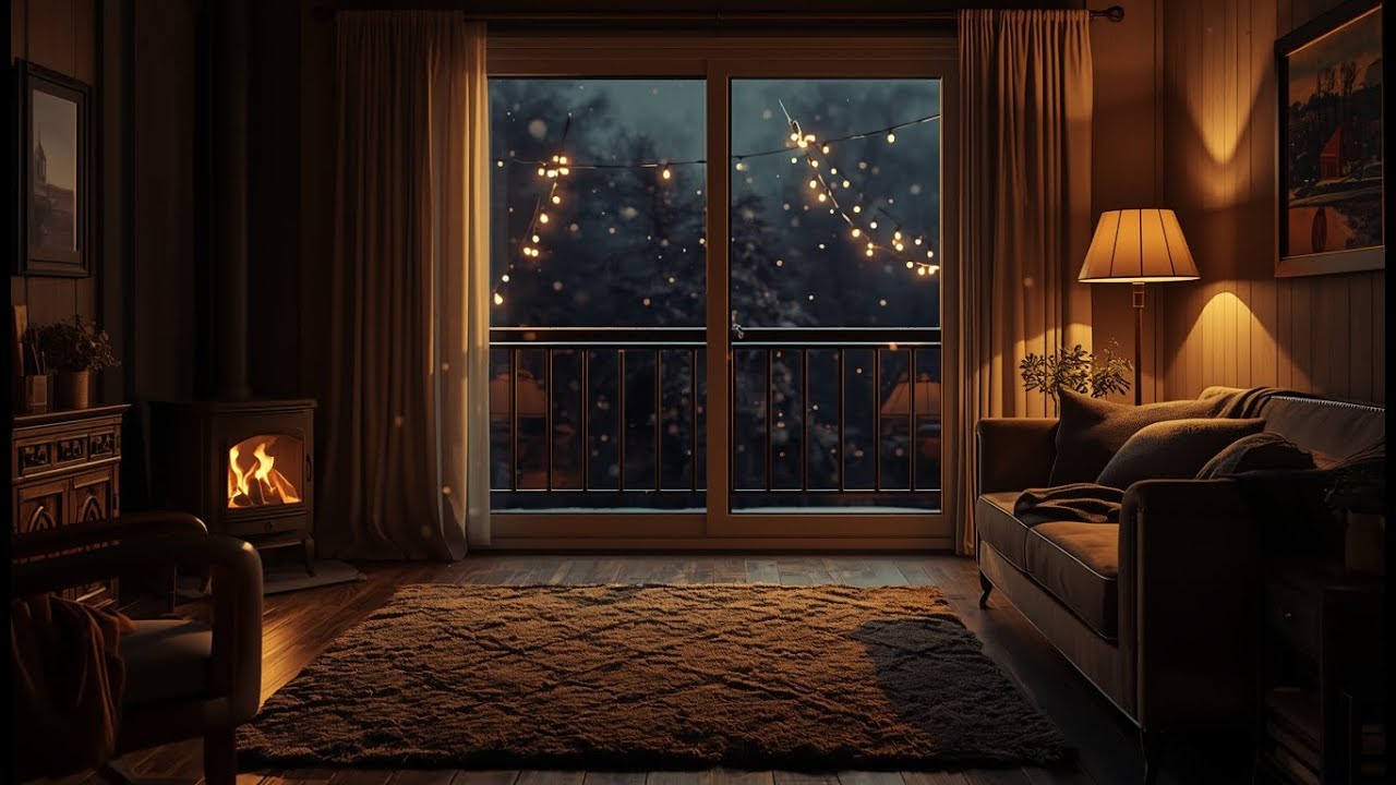 Cozy Winter Cabin at Night ❄️ Fireplace & Soft Snow | Relaxing Lofi Music for Sleep & Study