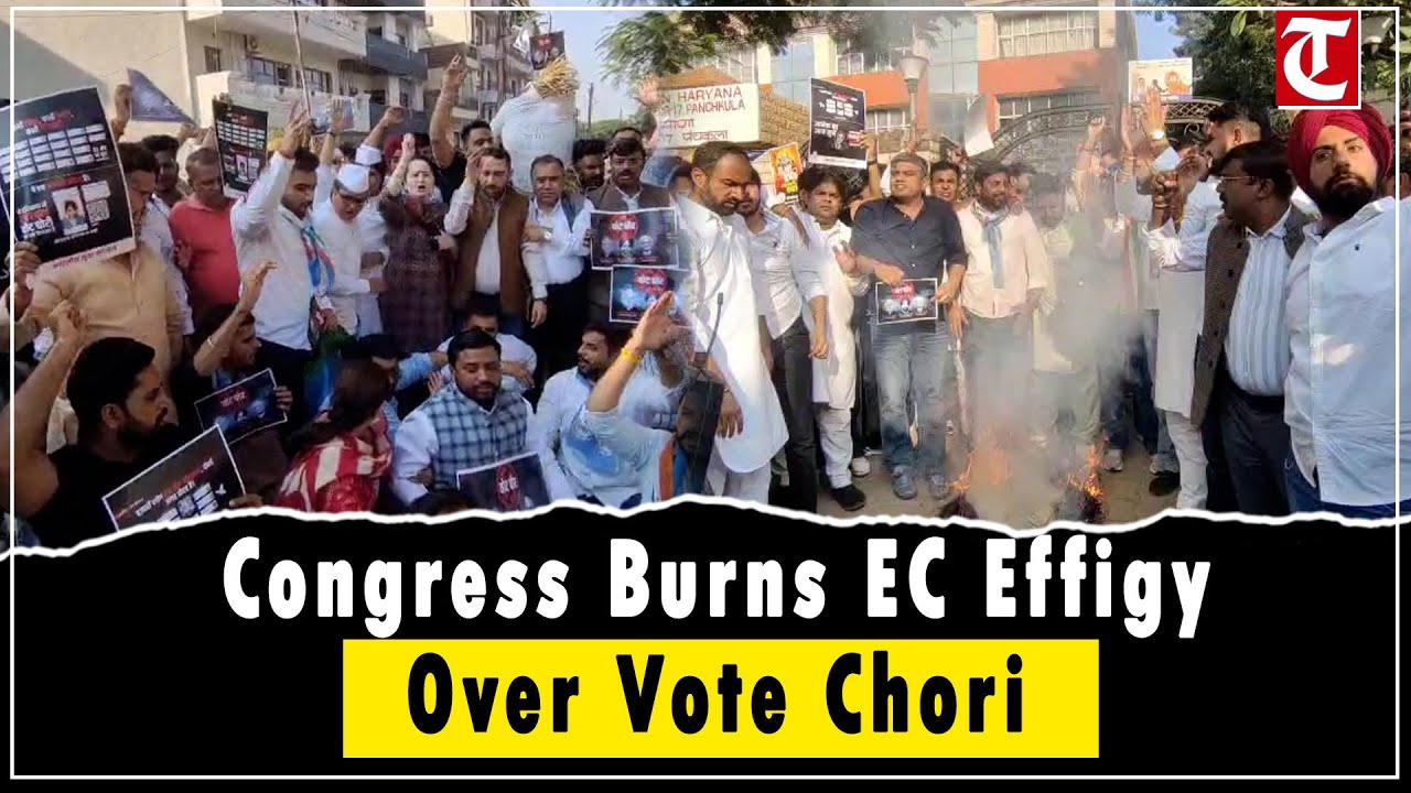 Congress protests &lsquo;Vote Chori&rsquo; in Haryana, burns Election Commission effigy in Panchkula