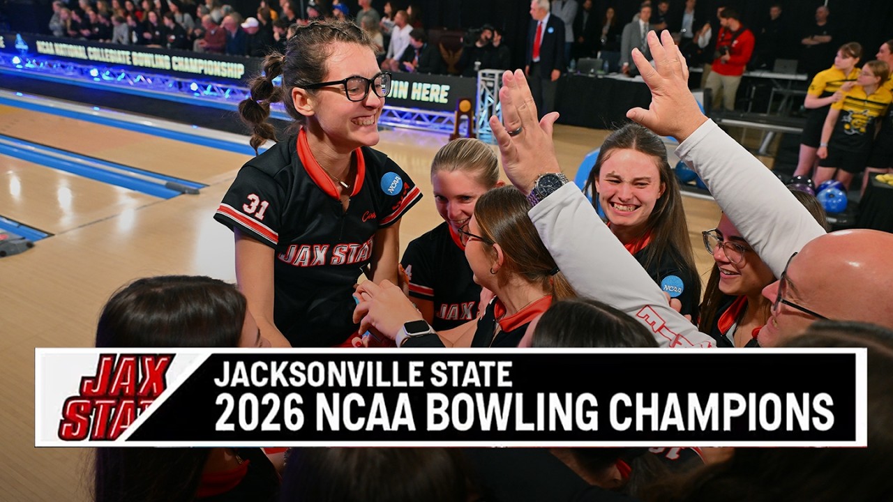 Full 10th frame, celebration from Jacksonville State's 2026 bowling title