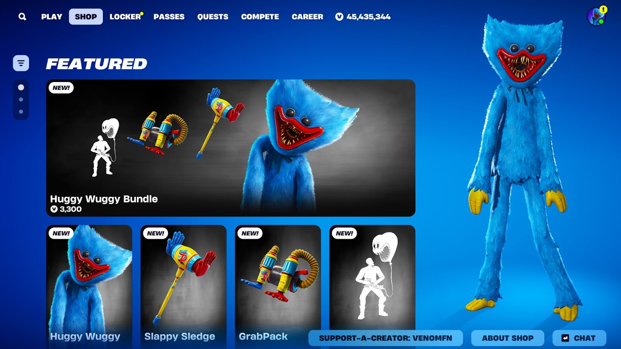 Huggy Wuggy Skin & Bundle Fortnite Item Shop Showcase!
