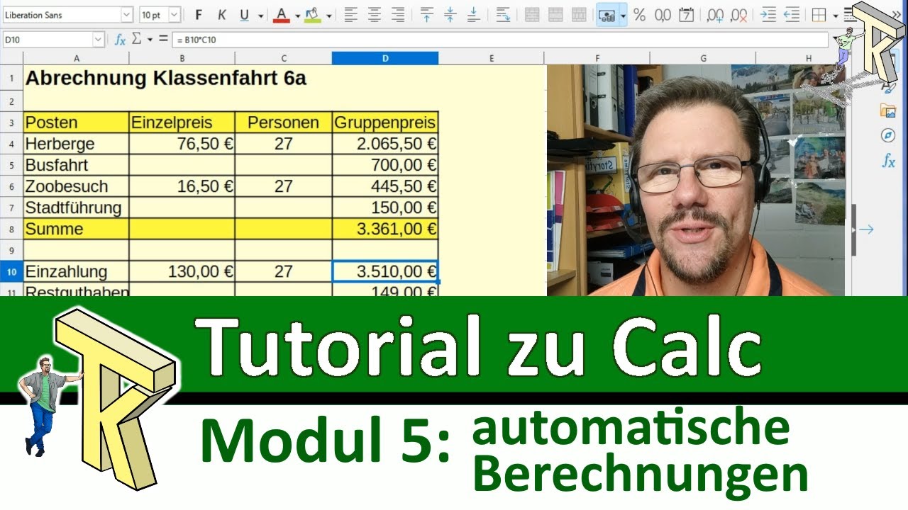 Calc Modul 5 - automatische Berechnungen mit Hilfe von Zellbezügen
