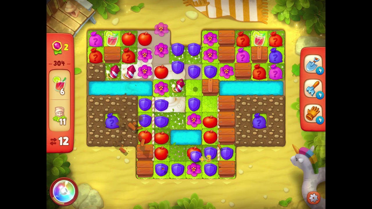 GardenScapes Level 304 no boosters (14 moves)
