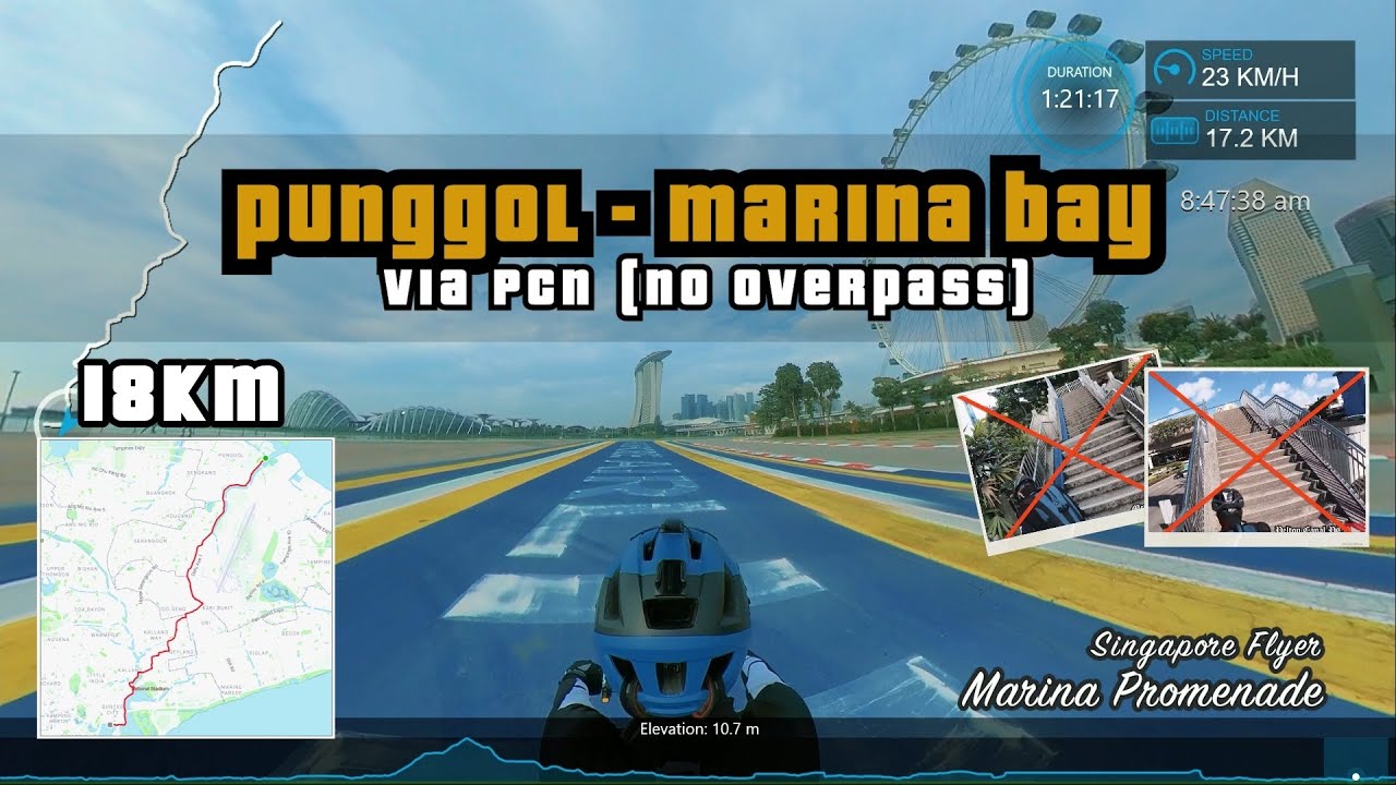 18KM Punggol to Marina Bay via PCN (NO OVERPASS) Route | Cycling Singapore
