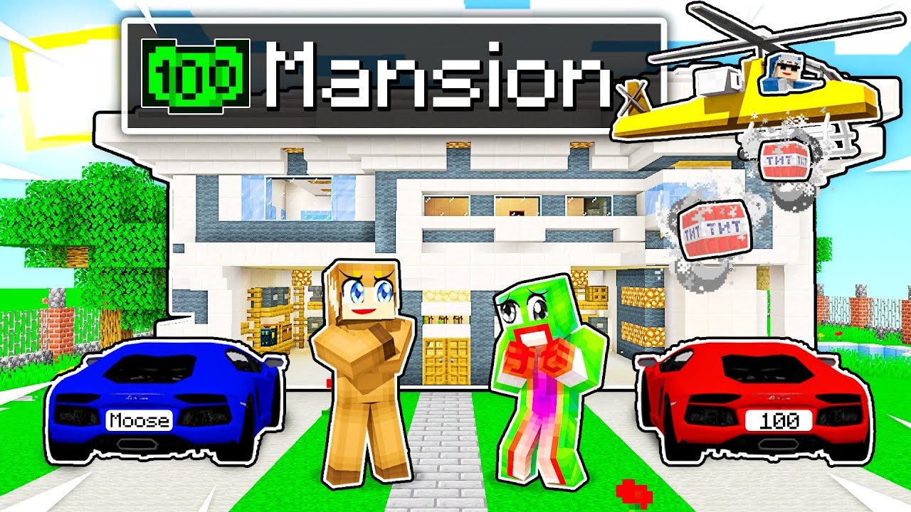 UNSPEAKABLE vs MOOSE vs SHARK MODERN MANSION Minecraft Build Battle!