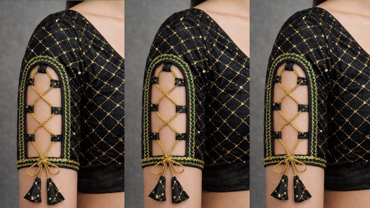 2026 Trending Blouse Sleeve Design 😍 | Latest Cutwork Lace Up Sleeves Design | Stylish Black Blouse 