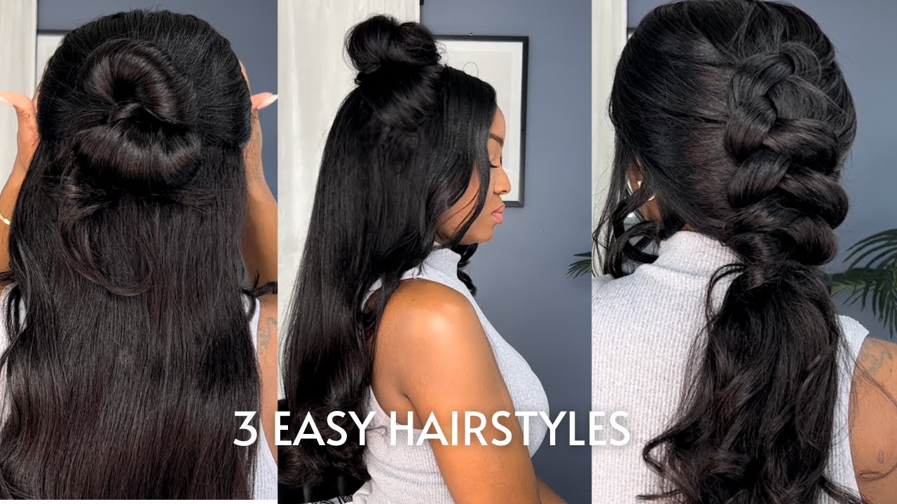 3 EASY HAIRSTYLES |Medium and Long hair Tutorial |Middle part sew-in V-part/U-part wig | April Sunny