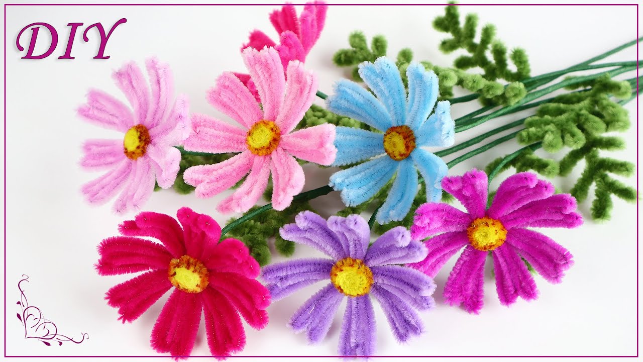 🌸 ЦВЕТЫ КОСМЕИ из синельной проволоки 🌸 Pipe Cleaner Flowers