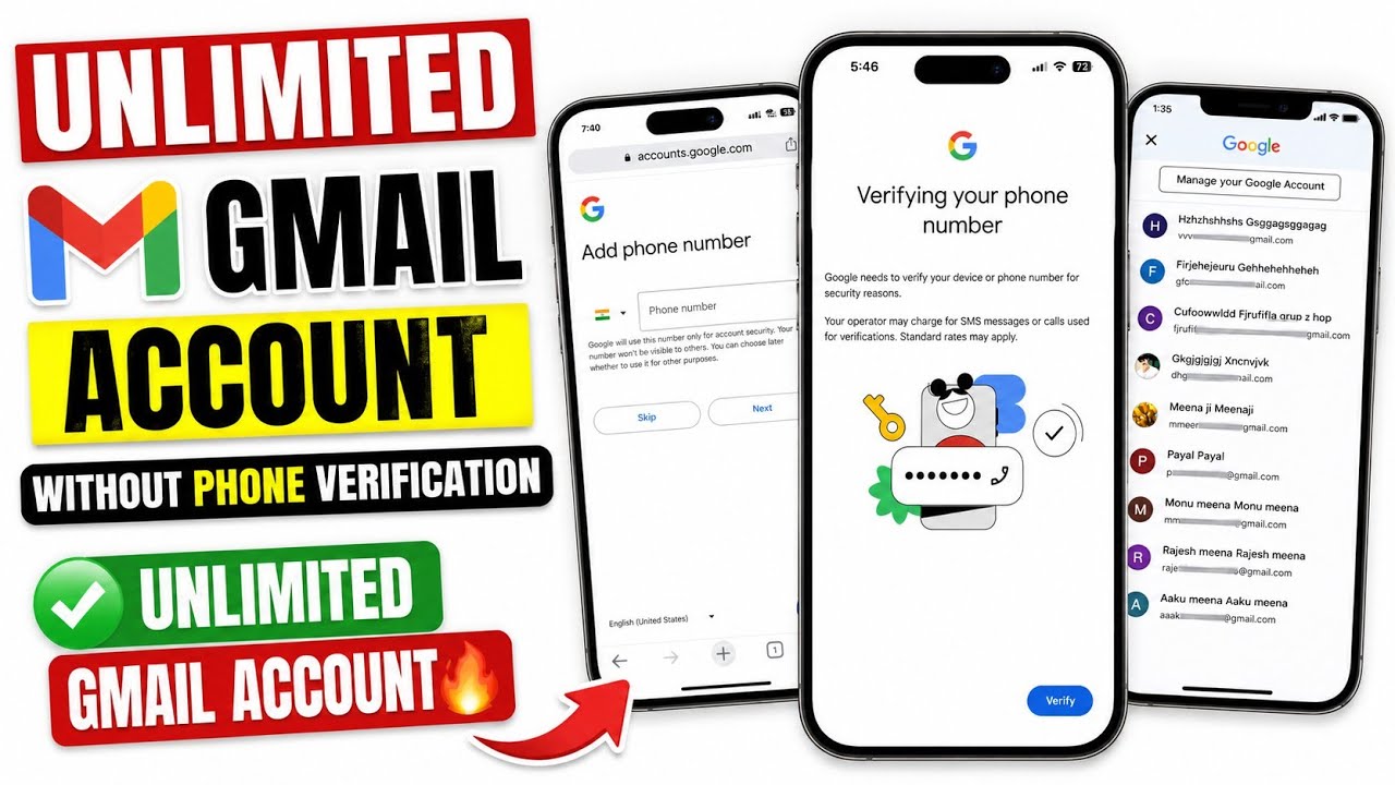 Unlimited Gmail Account Without Phone Verification ( 2026 ) Unlimited Gmail Account Create gmail