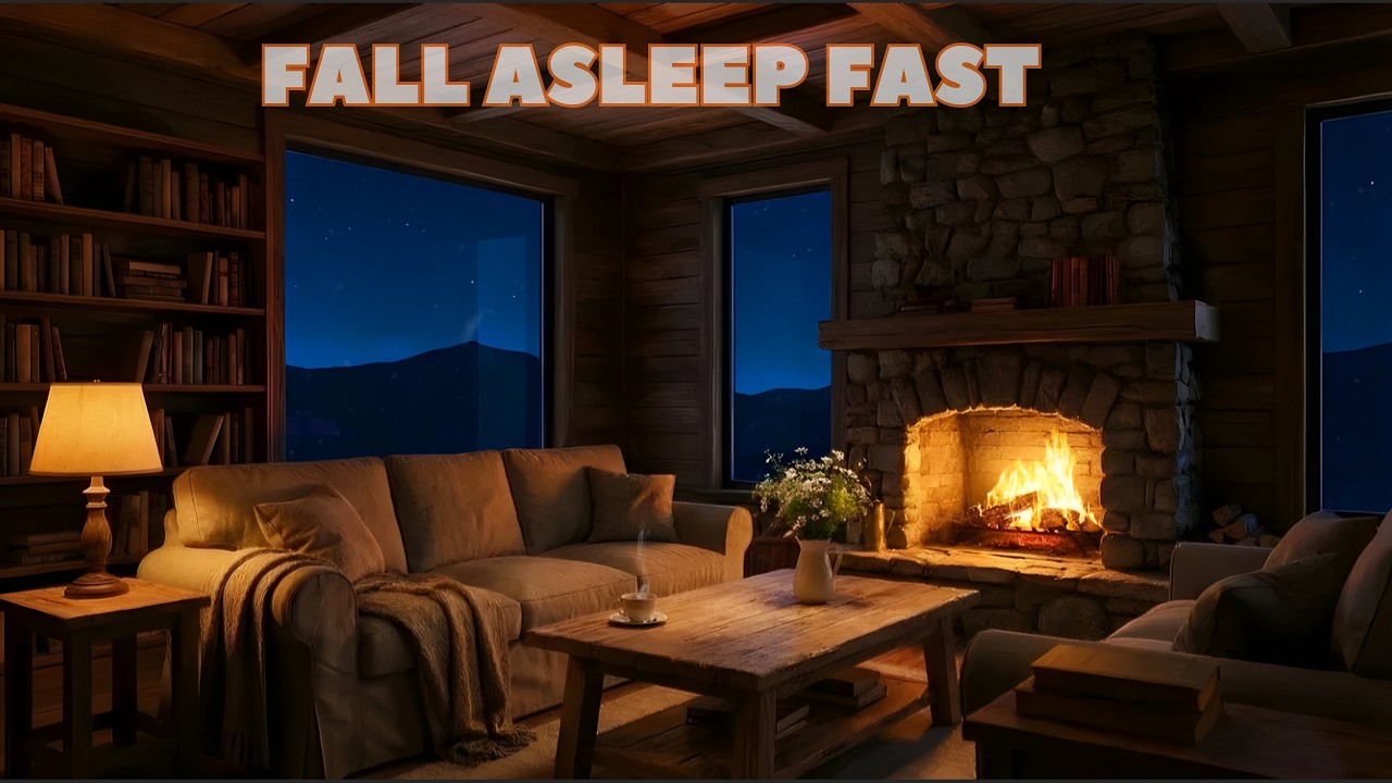 Deep Sleep in a Cozy Cabin ❄ Fireplace & Soft Piano Night Ambience