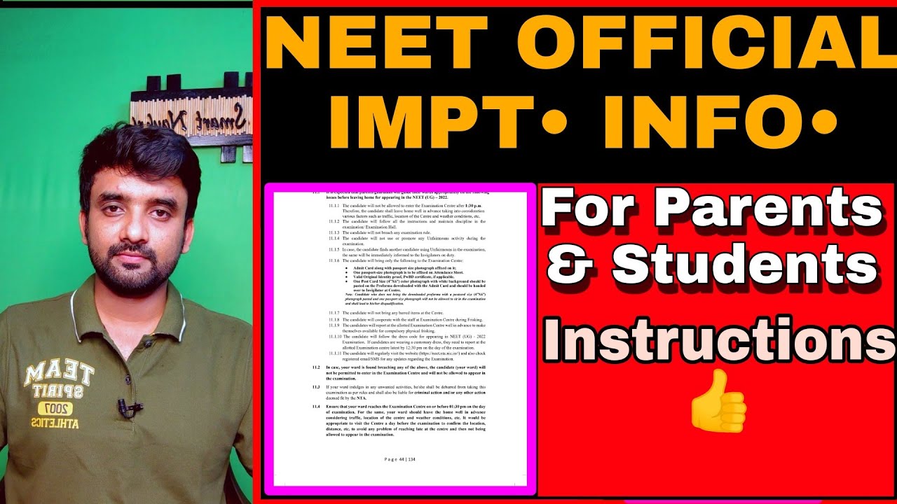 NTA (NEET 2022) IMPT&bull; INSTRUCTIONS FOR ALL STUDENTS & PARENTS (OFFICIAL) 🔥🔥