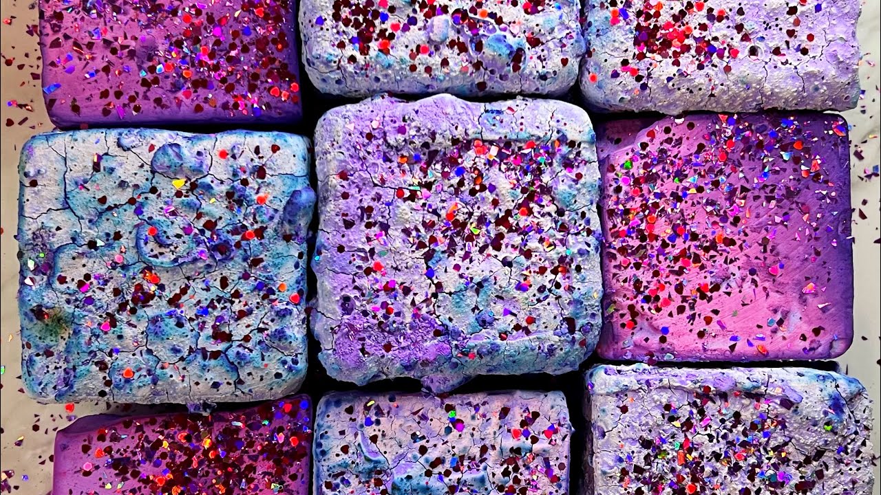 ASMR ANNIVERSARY CELEBRATION! Pasted Gym Chalk Blocks + Dyeing & Pasting Process  💗💜